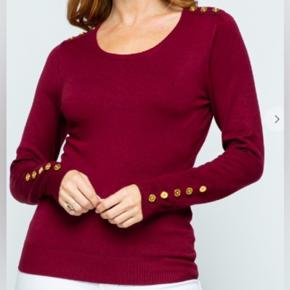 Women's Burgundy Button-Accent Sweater